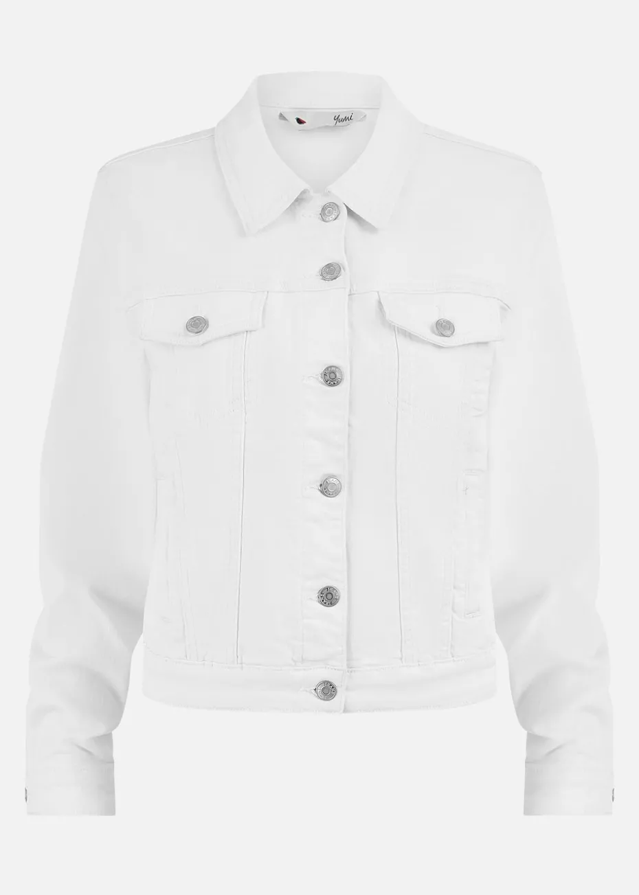Yumi White Stretch Cotton Denim Jacket
