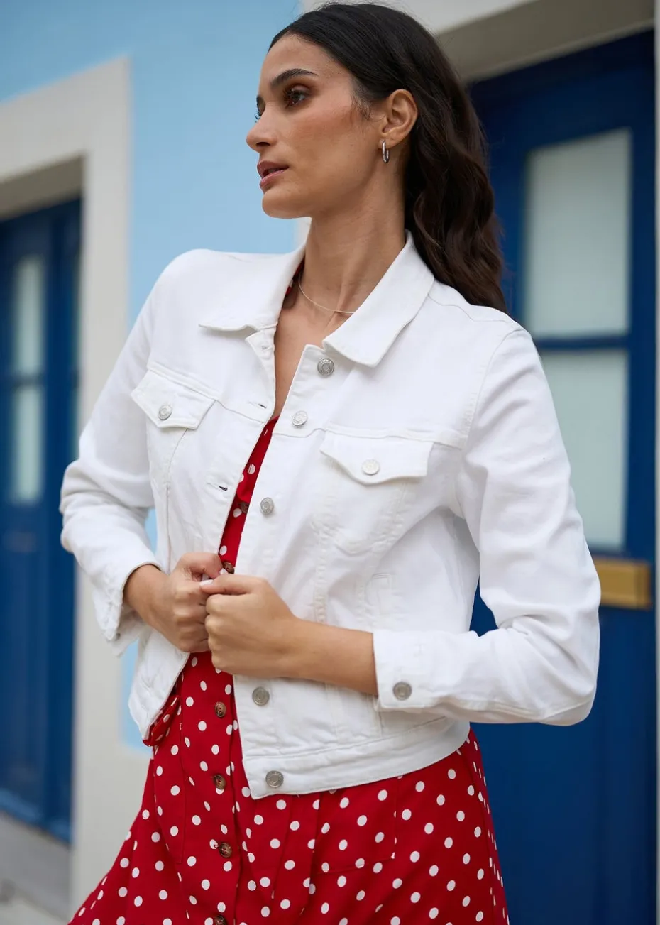Yumi White Stretch Cotton Denim Jacket