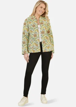 Yumi Yellow Floral Print Reversible Cotton Quilted Jacket